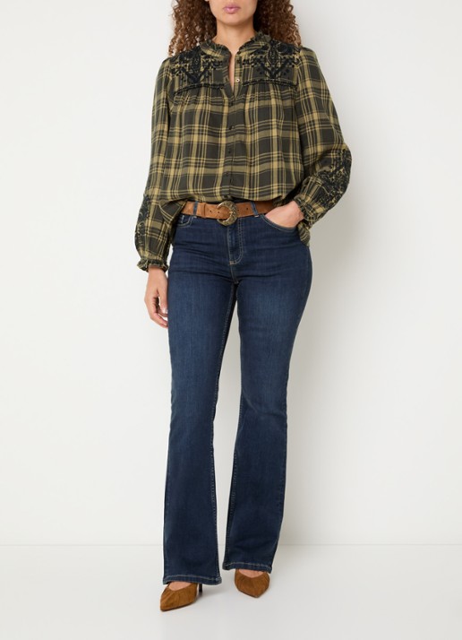 ba&sh Kaela blouse met ruitdessin - voorkant 4 bronsgroen
