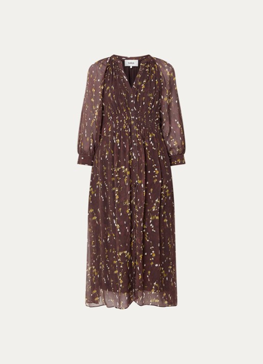 ba&sh Karla midi blousejurk met print - voorkant 2 bruin