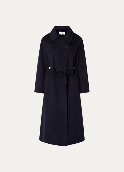 ba&sh Kate trenchcoat in wolblend met steekzakken  - voorkant 2 donkerblauw