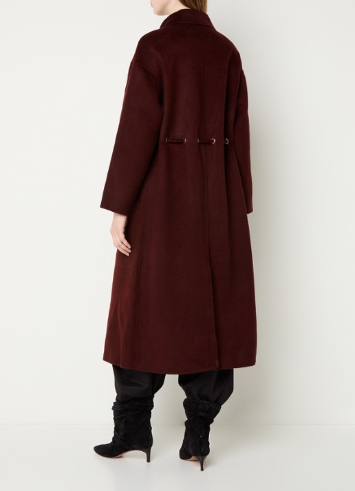 ba&sh Kate trenchcoat in wolblend met steekzakken  - achterkant 2 donkerrood