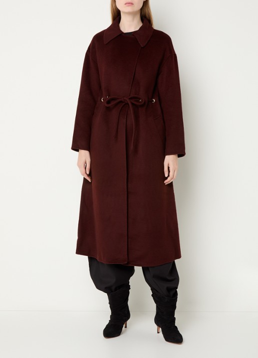 ba&sh Kate trenchcoat in wolblend met steekzakken  - detail donkerrood