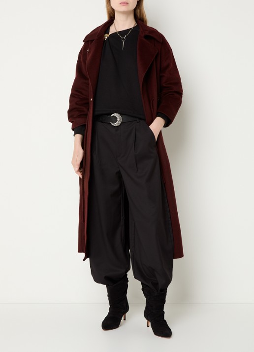 ba&sh Kate trenchcoat in wolblend met steekzakken  - voorkant 4 donkerrood
