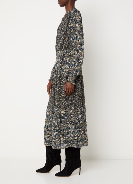 ba&sh Kaxy maxi blousejurk met split - voorkant 3 khaki