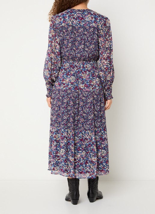 ba&sh Kaxy maxi blousejurk met split - achterkant 3 blauw