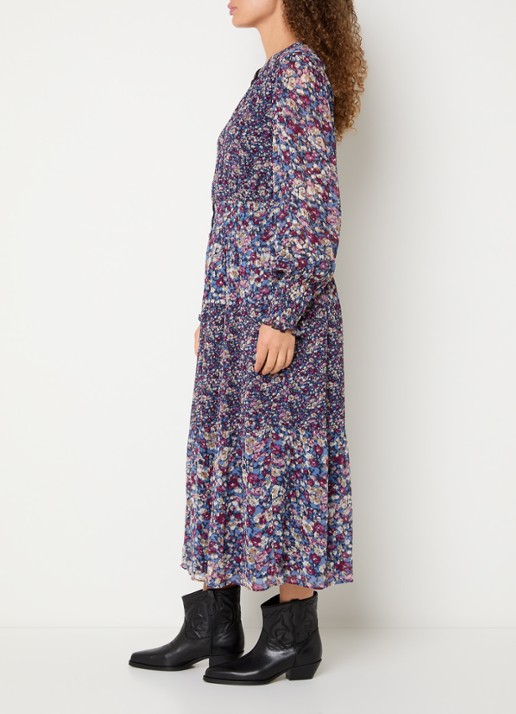 ba&sh Kaxy maxi blousejurk met split - voorkant 2 blauw