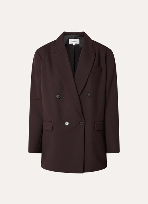ba&sh Kimber doublebreasted blazer in wolblend met klepzakken - voorkant 3 donkerbruin