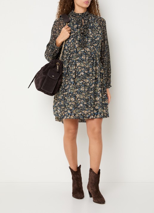 ba&sh Kimia mini tuniekjurk met print - voorkant 3 khaki