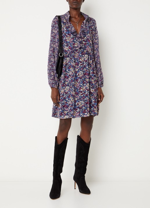 ba&sh Kimia mini tuniekjurk met print - voorkant 3 blauw