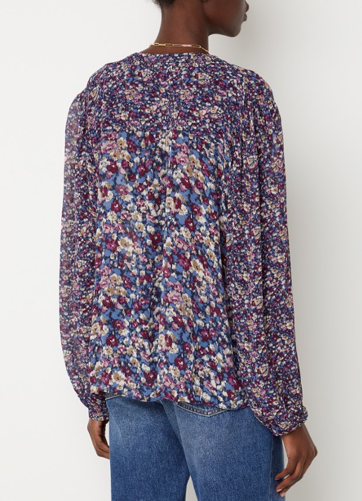 ba&sh Kross tuniek met print en V-hals - achterkant blauw