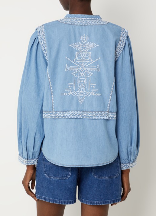 ba&sh Laura tuniek van chambray met borduring - achterkant 3 lichtblauw