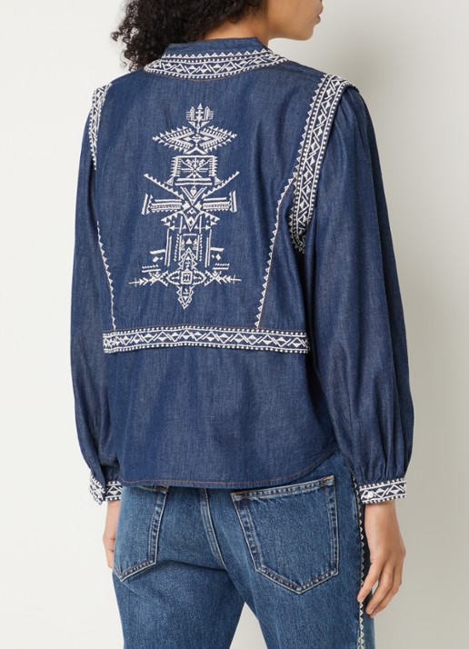 ba&sh Laura tuniek van denim met borduring - achterkant 4 indigo