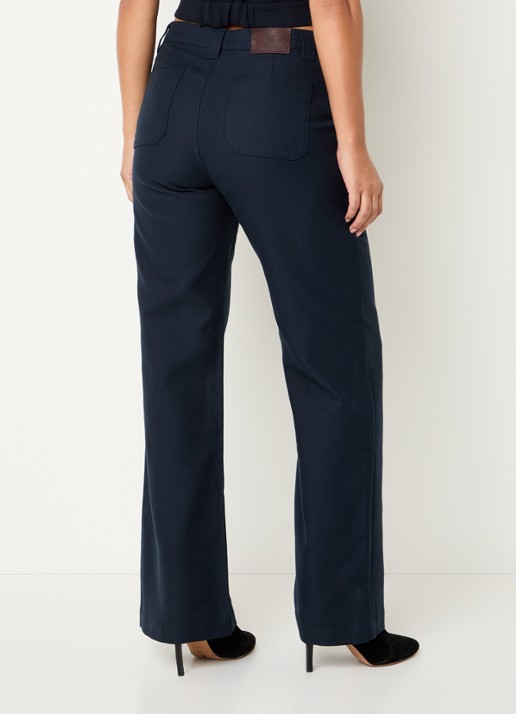ba&sh Leev high waist wide fit pantalon met steekzakken - achterkant donkerblauw