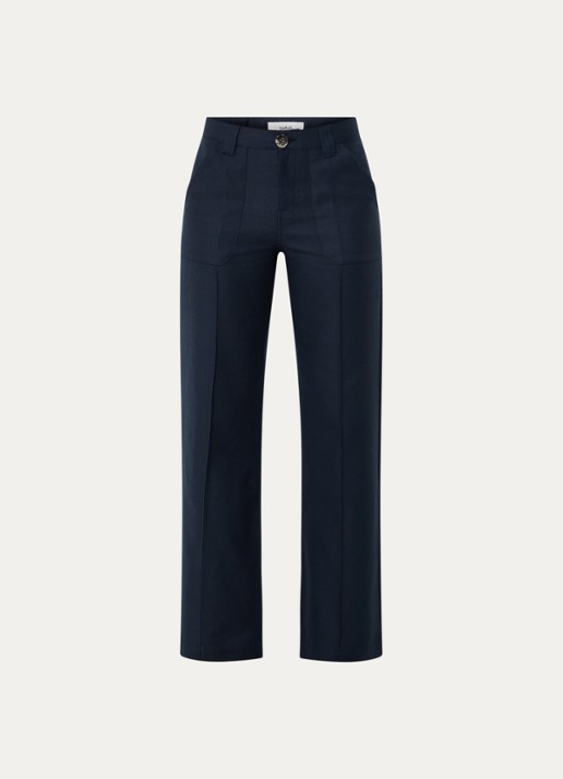 ba&sh Leev high waist wide fit pantalon met steekzakken - voorkant 3 donkerblauw