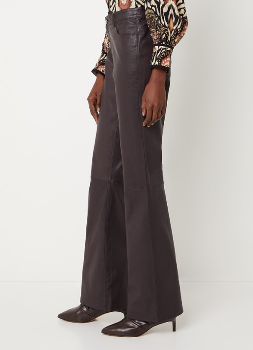 ba&sh Lior low waist flared fit broek van imitatieleer - detail 5 donkerbruin