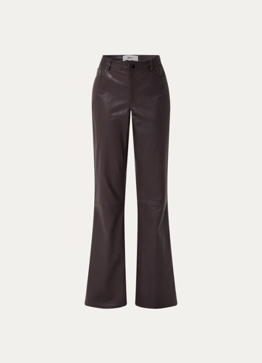 ba&sh Lior low waist flared fit broek van imitatieleer - voorkant donkerbruin