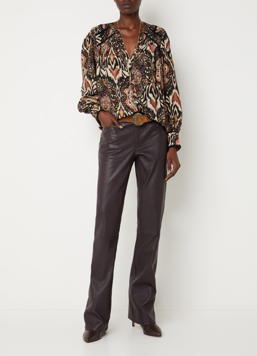 ba&sh Lior low waist flared fit broek van imitatieleer - voorkant 2 donkerbruin
