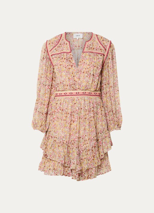ba&sh Loly semi-transparante mini tuniekjurk met bloemenprint - voorkant 3 roze