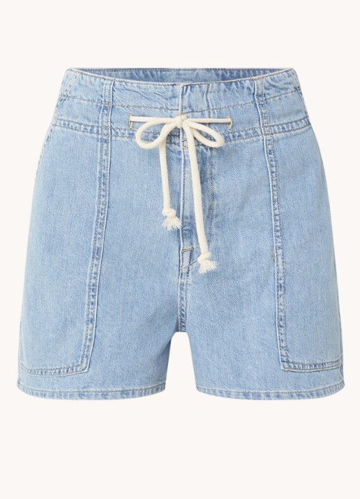 ba&sh Mabo high waist straight leg korte broek van denim met trekkoord - voorkant 2 indigo