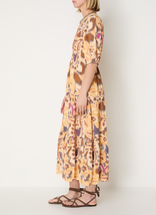 ba&sh Madelia midi jurk met print - voorkant 4 geel