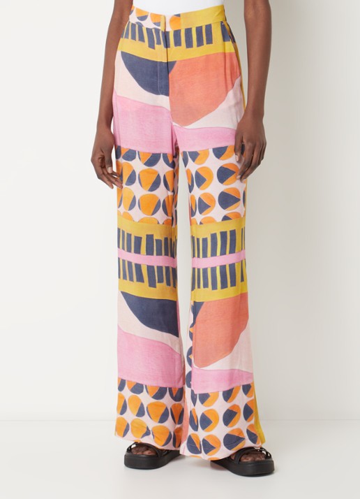 ba&sh Mallory mid waist straight fit pantalon met grafische print  - detail lichtroze