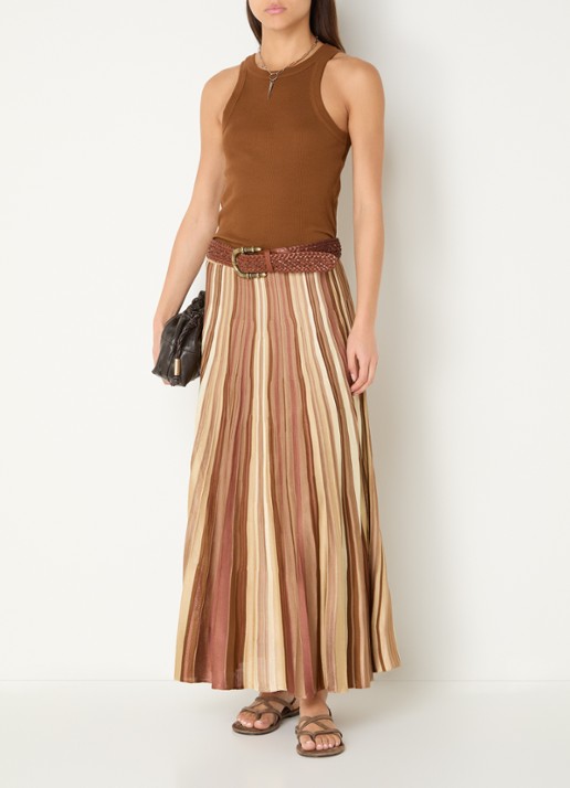 ba&sh Maxi rok met streepprint - voorkant 2 bruin