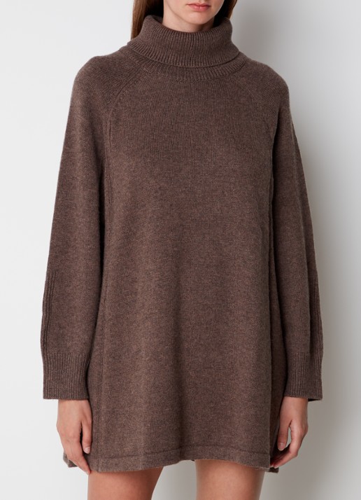ba&sh Medee grofgebreide mini trui-jurk in wolblend met col - detail lichtbruin