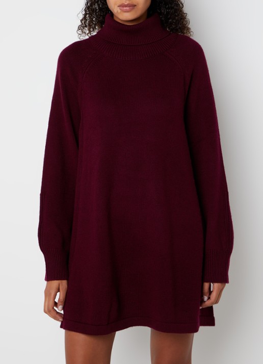 ba&sh Medee grofgebreide mini trui-jurk in wolblend met col - detail 2 cranberryrood