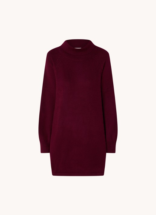 ba&sh Medee grofgebreide mini trui-jurk in wolblend met col - voorkant 4 cranberryrood