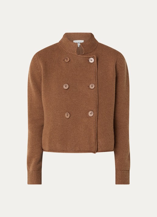ba&sh Melodia grofgebreid vest met opstaande kraag - voorkant 3 camel