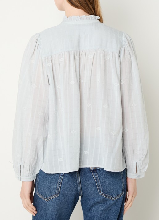 ba&sh Melody blouse met volant en pofmouw - achterkant 2 lichtblauw