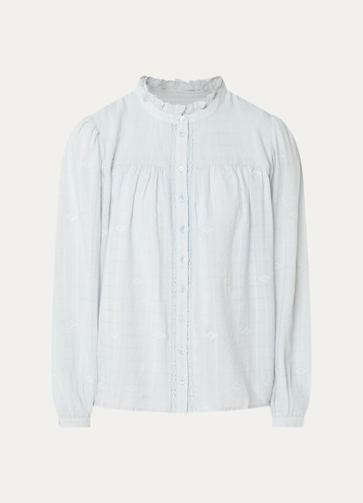 ba&sh Melody blouse met volant en pofmouw - voorkant 3 lichtblauw