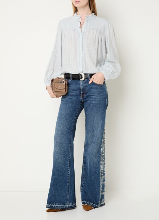 ba&sh Melody blouse met volant en pofmouw - voorkant 4 lichtblauw