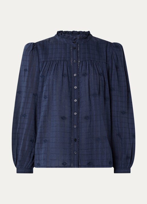 ba&sh Melody blouse met volant en pofmouw - voorkant 3 donkerblauw