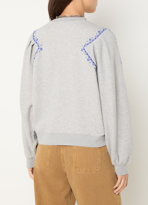 ba&sh Mesta sweater met borduring en ballonmouw - achterkant 2 grijsmele