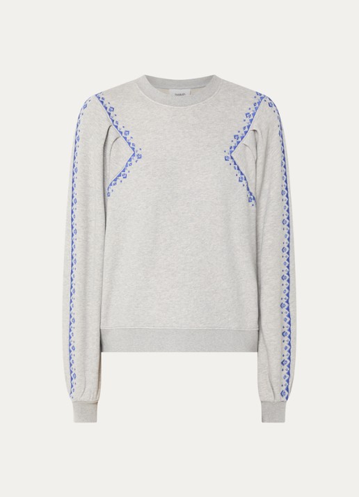 ba&sh Mesta sweater met borduring en ballonmouw - voorkant 3 grijsmele