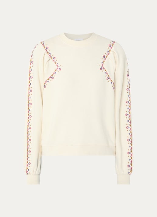 ba&sh Mesta sweater met borduring en ballonmouw - voorkant 2 gebroken wit
