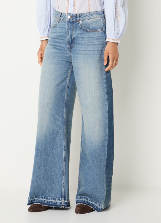 ba&sh Mislav high waist wide leg jeans met lichte wassing  - detail 2 indigo