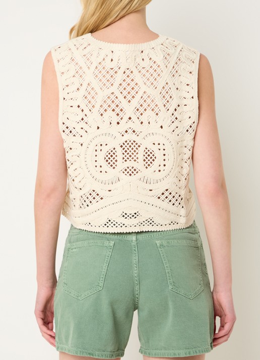 ba&sh Misti gilet met opengewerkt dessin - achterkant 4 gebroken wit