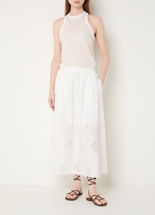 ba&sh Mona midi rok met broderie - voorkant 4 gebroken wit