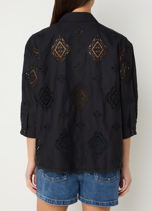 ba&sh Muriel blouse met broderie - achterkant 3 zwart