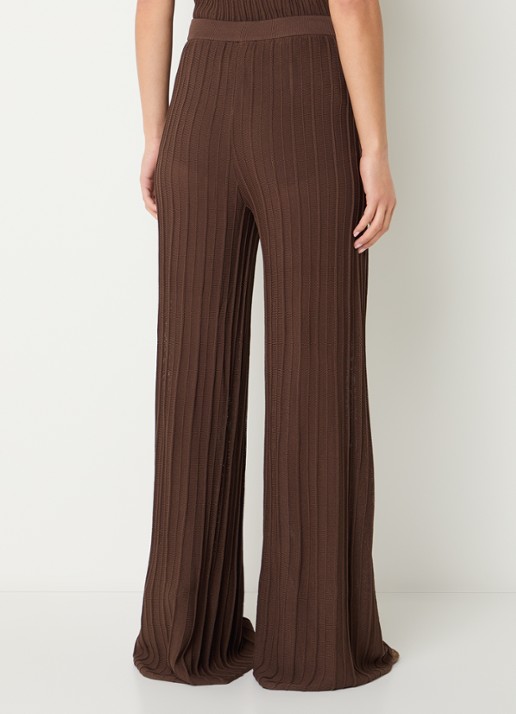 ba&sh Naho high waist wide fit broek met ribstructuur - achterkant bruin