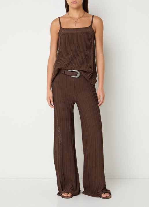 ba&sh Naho high waist wide fit broek met ribstructuur - voorkant 4 bruin