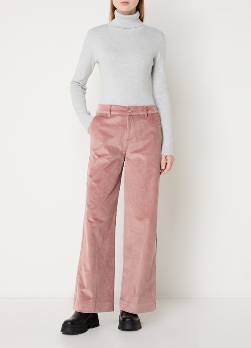 ba&sh Nali high waist wide fit broek van corduroy met steekzakken - voorkant 5 zalmroze