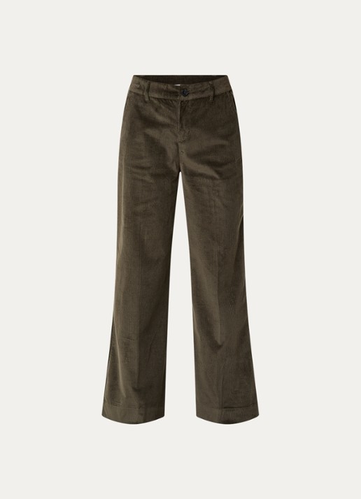 ba&sh Nali high waist wide fit broek van corduroy met steekzakken - voorkant 2 bronsgroen