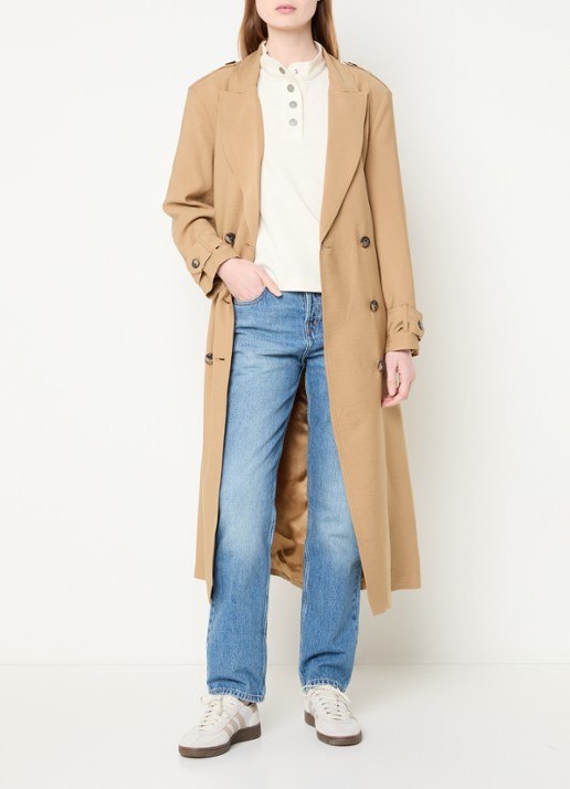 ba&sh Nana double-breasted trenchcoat met schoudervulling - voorkant 4 camel