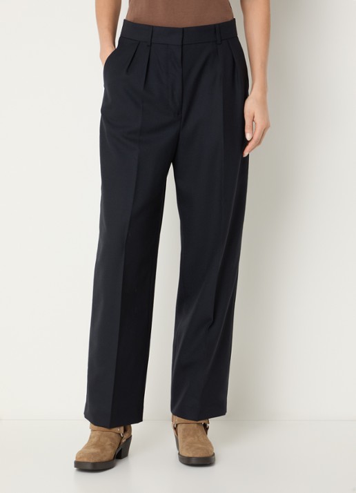 ba&sh Nani high waist straight fit pantalon van wol met persplooi