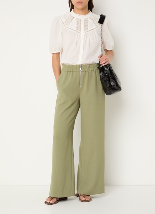 ba&sh Narlos high waist loose fit pantalon met steekzakken  - voorkant 3 olijfgroen