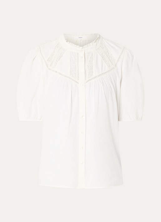 ba&sh Nella blouse met broderie en pofmouw - voorkant 2 gebroken wit