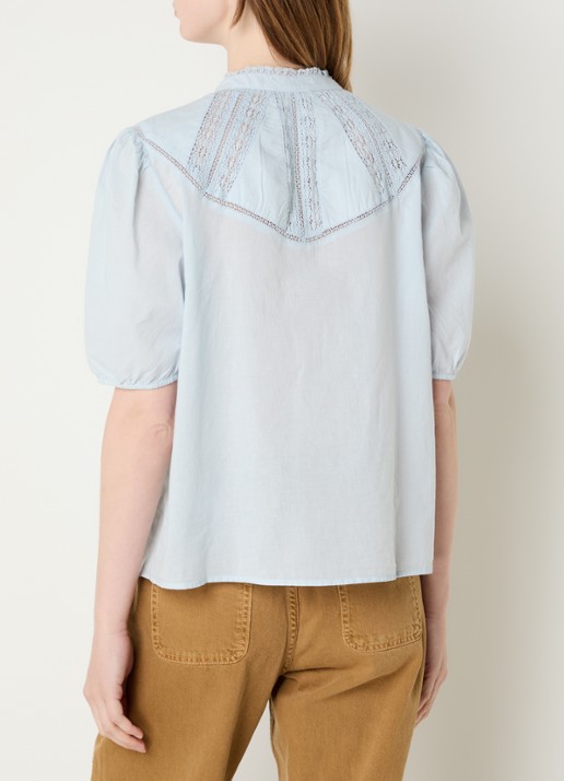 ba&sh Nella blouse met broderie en pofmouw - achterkant 4 lichtblauw