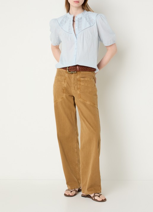ba&sh Nella blouse met broderie en pofmouw - voorkant 3 lichtblauw